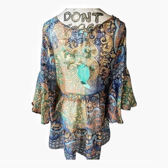 NWT Antiga Santoria Semi Sheer Coquette Print Blouse Coverup One Size Fits Most - Picture 3 of 6
